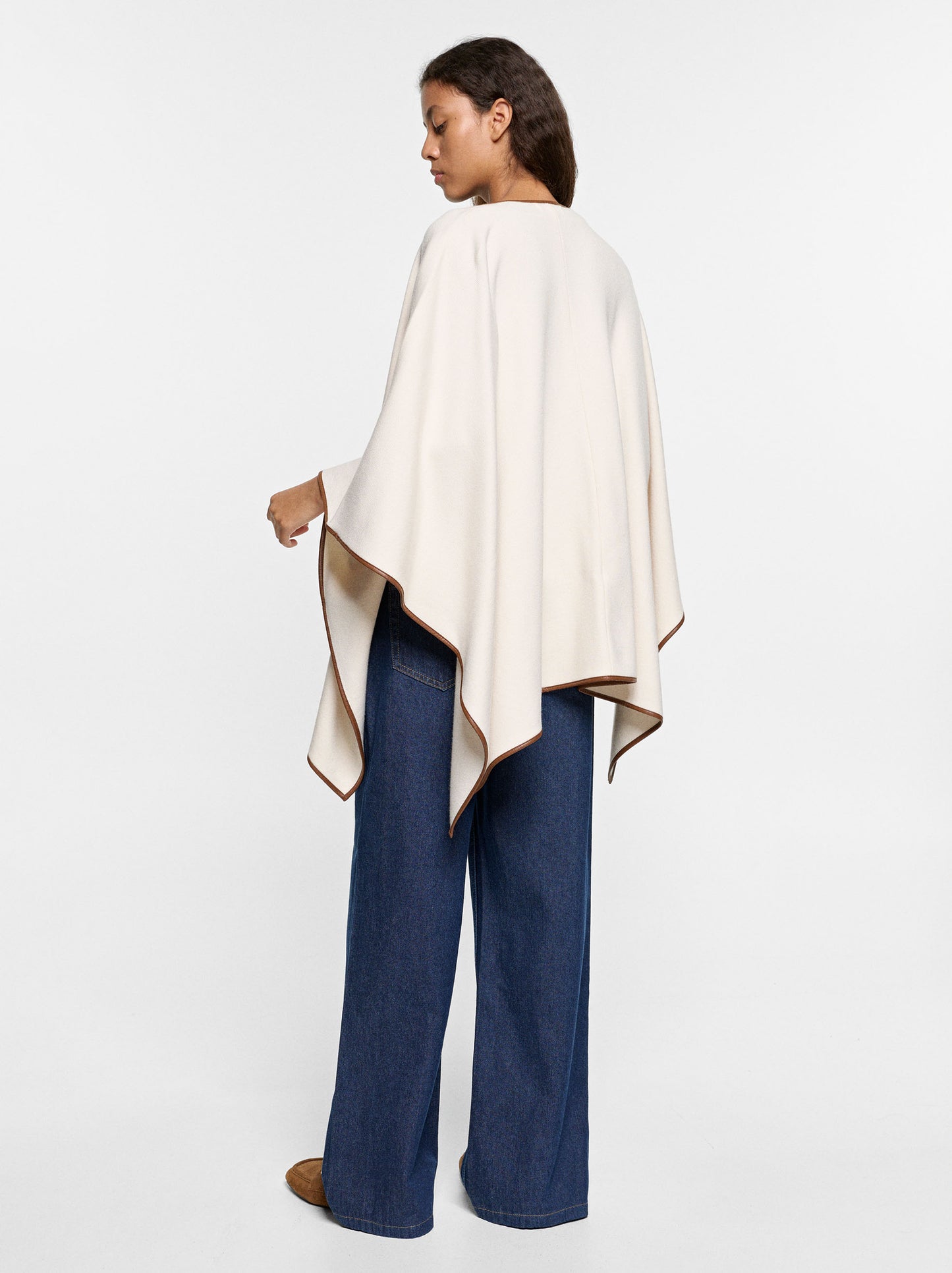 Knit Poncho With Leather-Effect Details