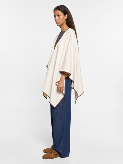 Knit Poncho With Leather-Effect Details