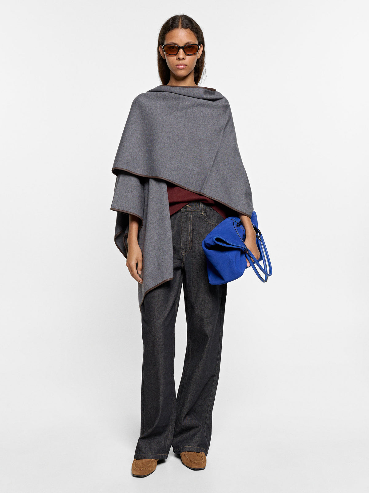 Knit Poncho With Leather-Effect Details