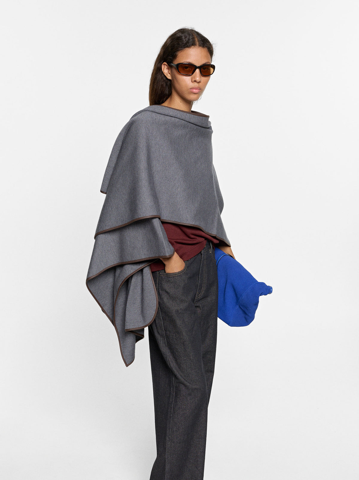 Knit Poncho With Leather-Effect Details