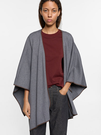 Knit Poncho With Leather-Effect Details