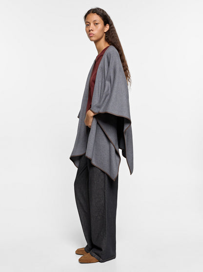 Knit Poncho With Leather-Effect Details