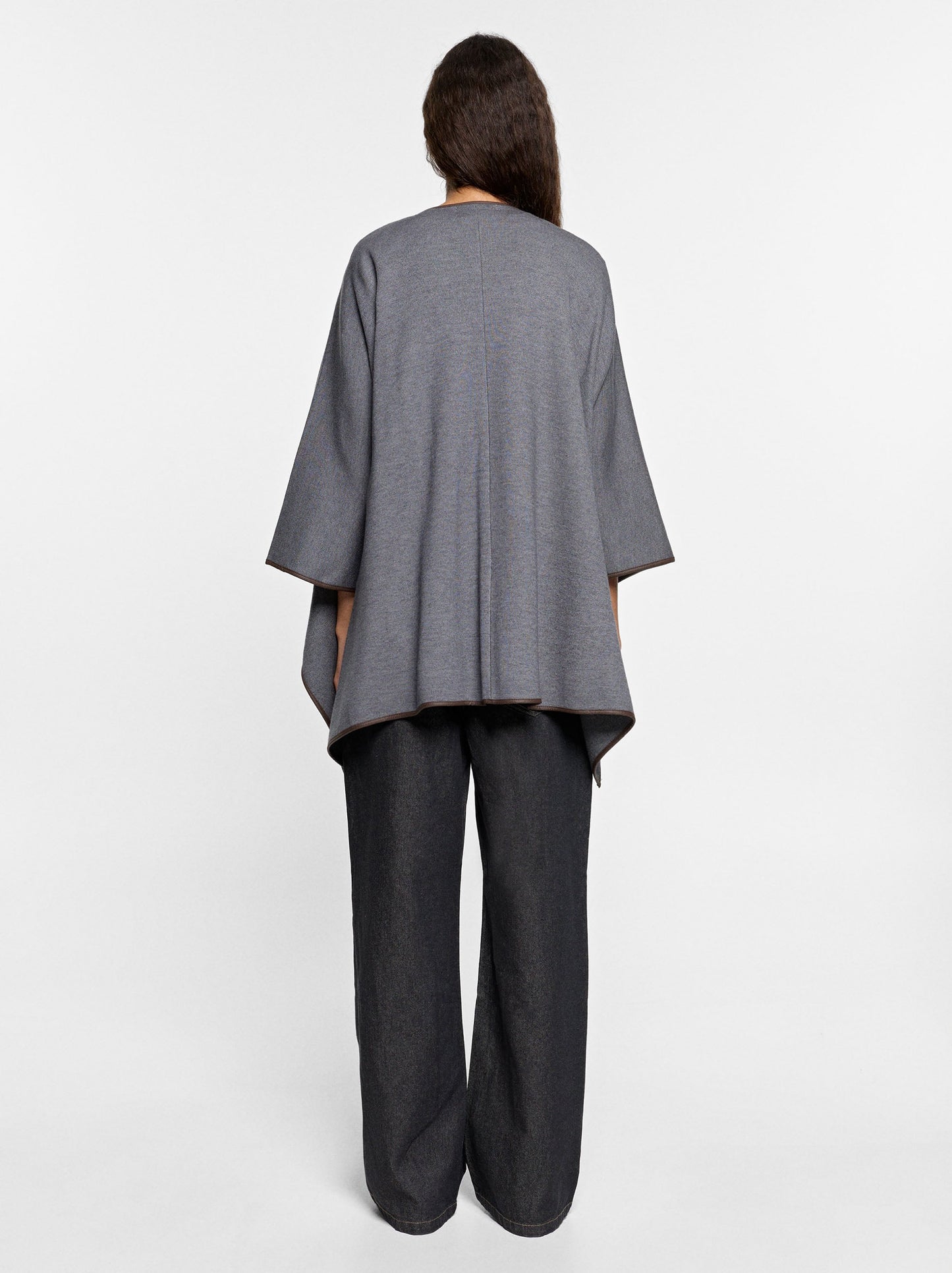 Knit Poncho With Leather-Effect Details