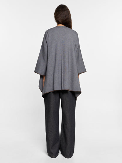 Knit Poncho With Leather-Effect Details
