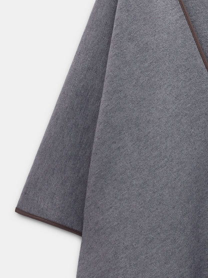 Knit Poncho With Leather-Effect Details