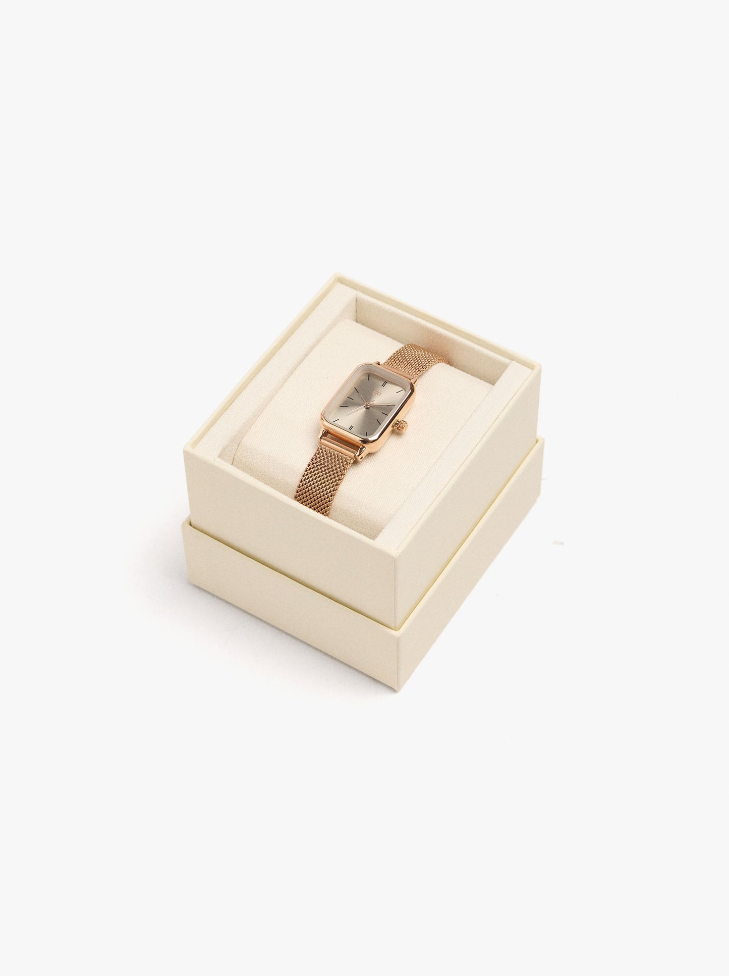 Rectangular Watch With Stainless Steel Metal Mesh