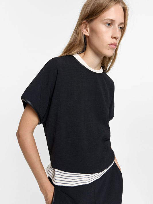 Blouse With Leather-Effect Details