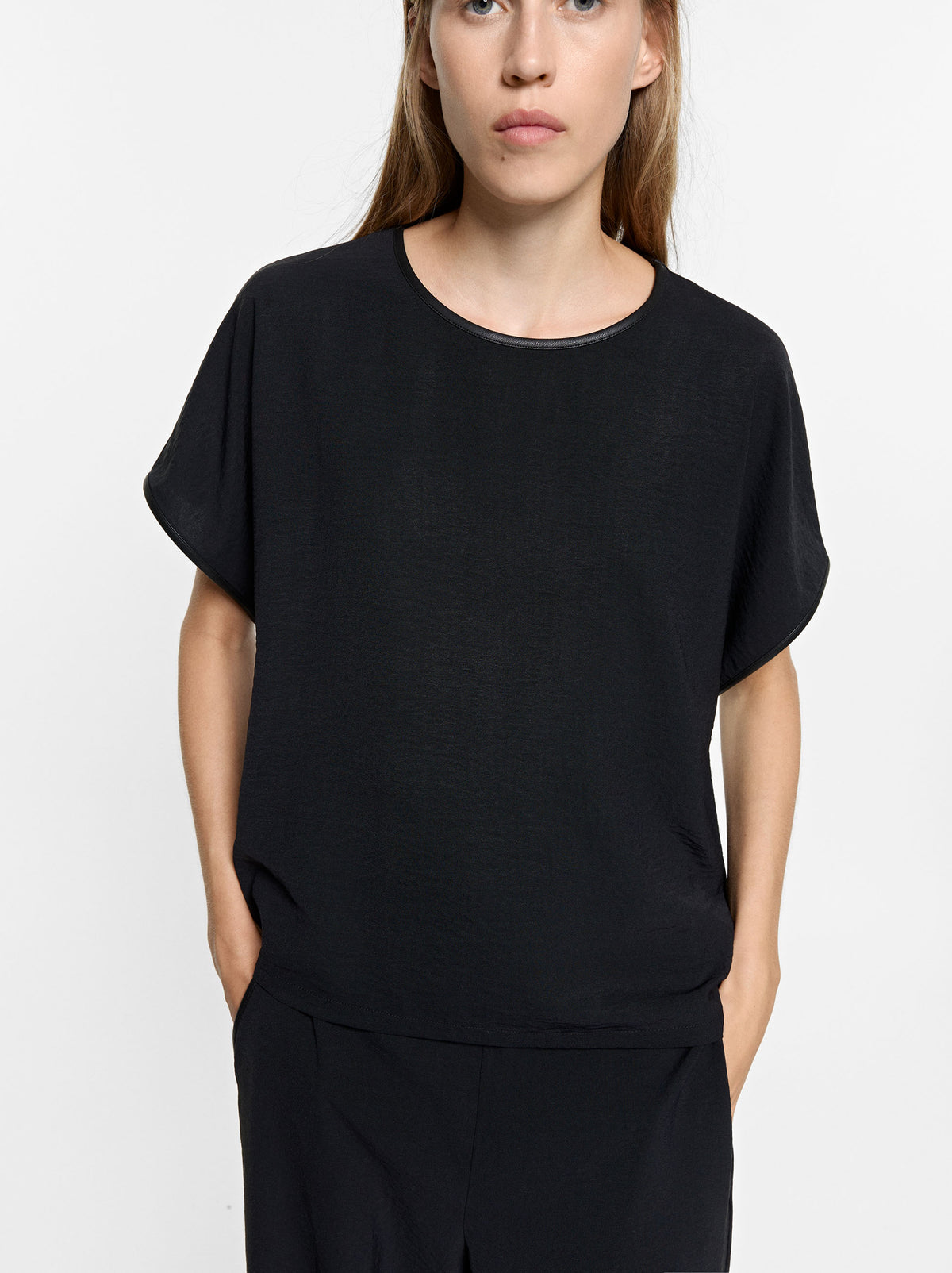 Blouse With Leather-Effect Details