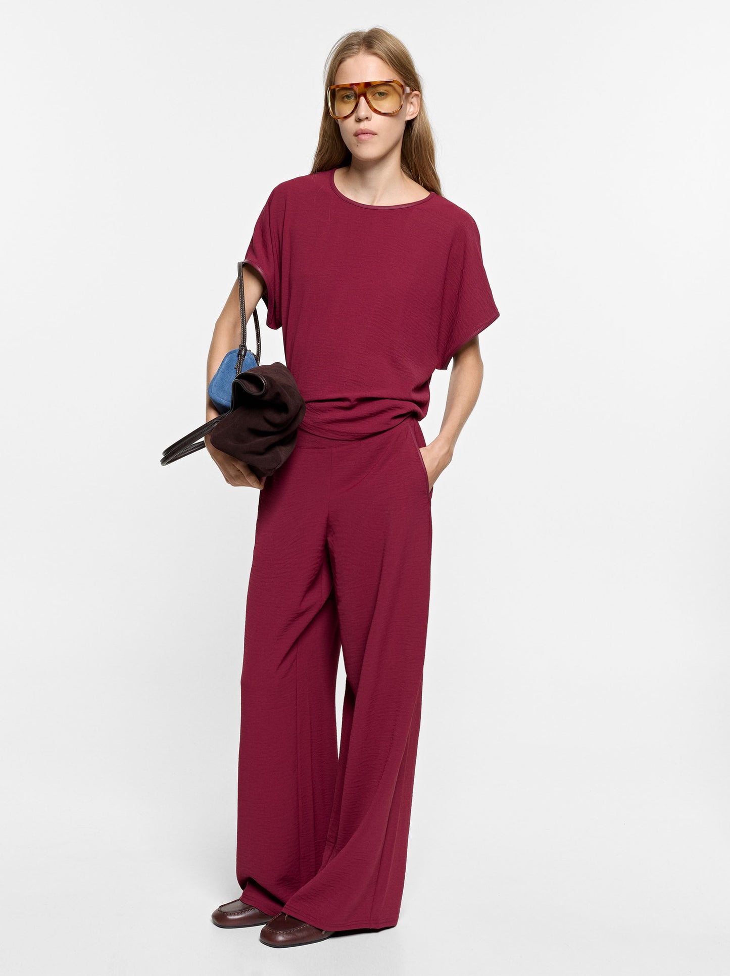 Blouse With Leather-Effect Details
