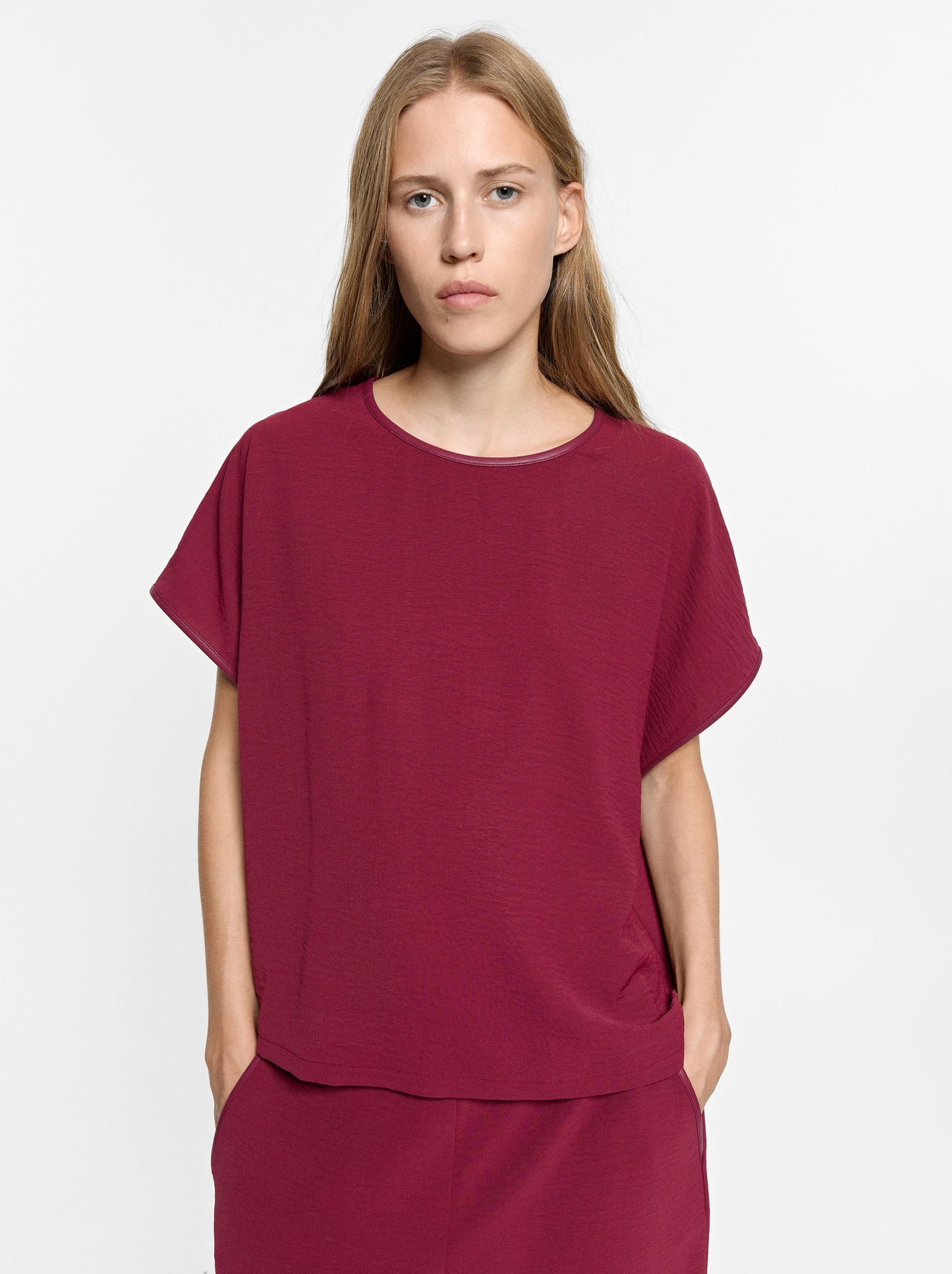 Blouse With Leather-Effect Details