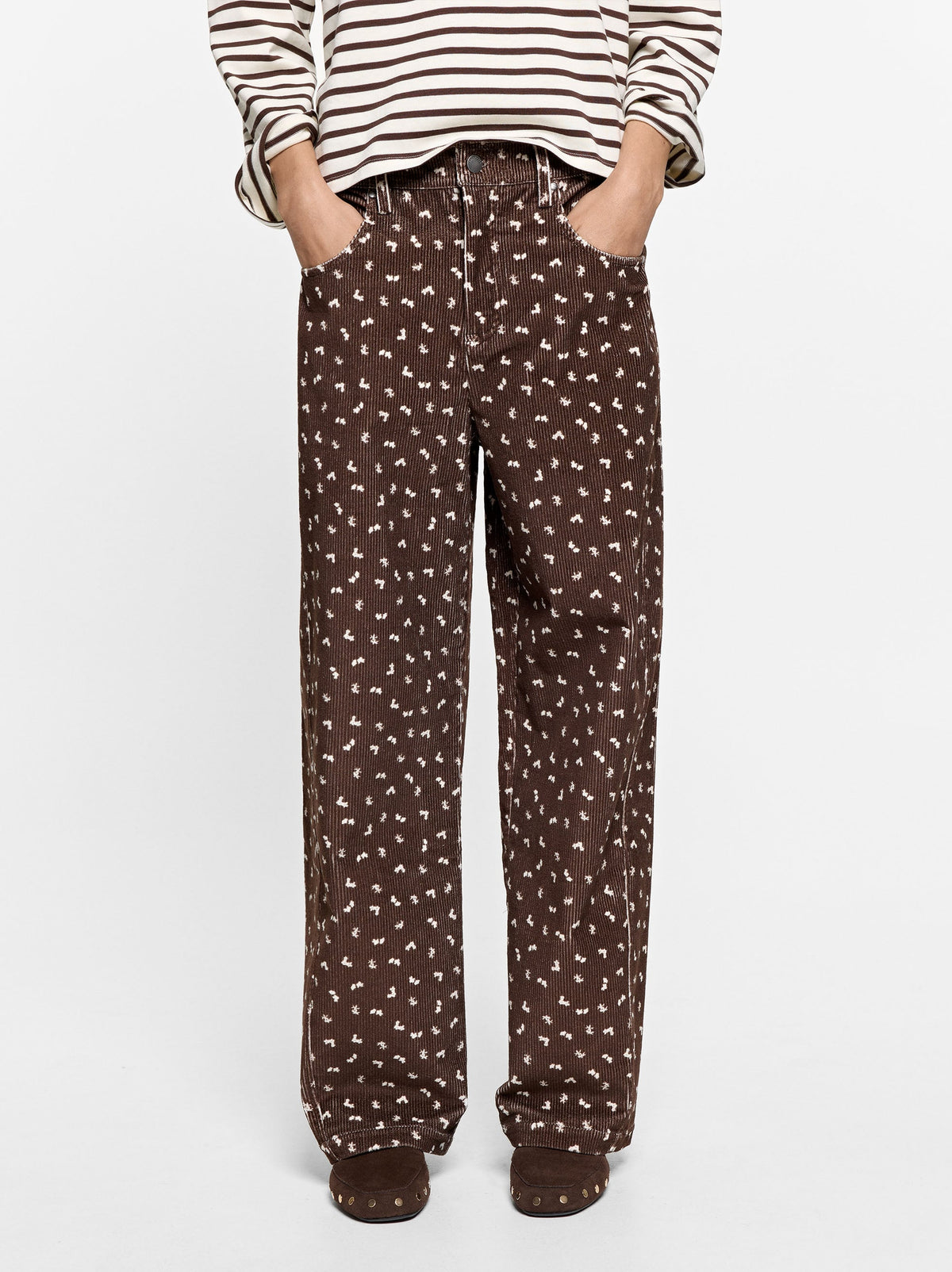 Corduroy Trousers With A Floral Print