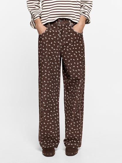 Corduroy Trousers With A Floral Print