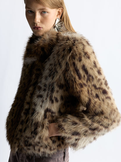 Faux Fur-Effect Coat With Animal Print