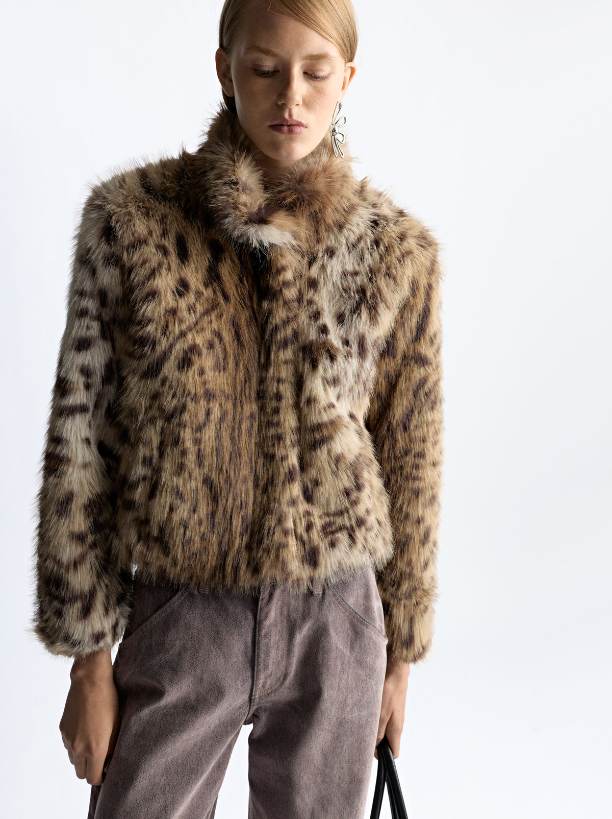 Faux Fur-Effect Coat With Animal Print