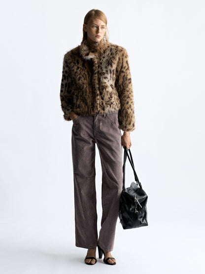 Faux Fur-Effect Coat With Animal Print