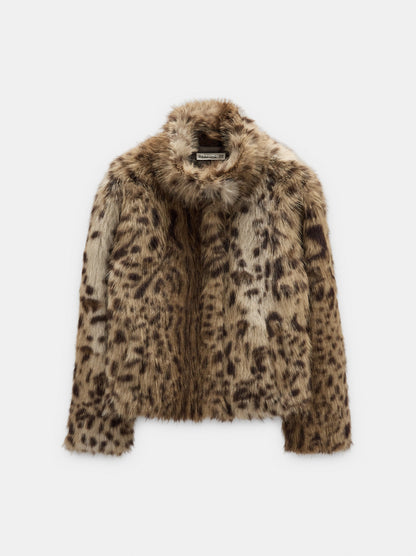 Faux Fur-Effect Coat With Animal Print