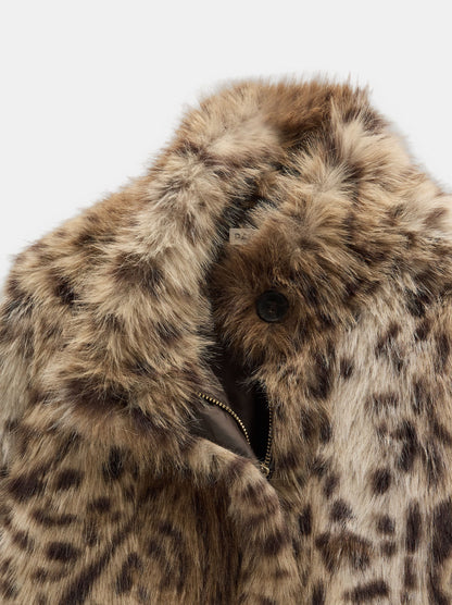 Faux Fur-Effect Coat With Animal Print