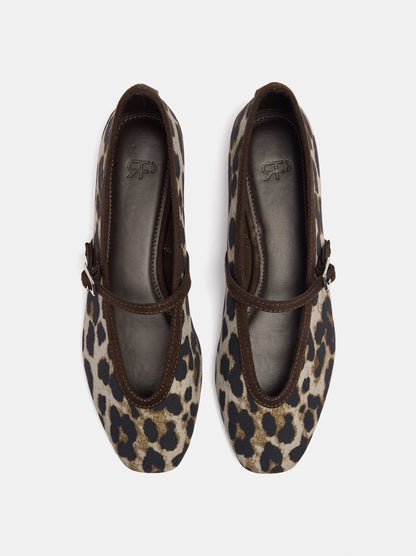 Printed Animal-Print Ballet Flats With Strap And Buckle