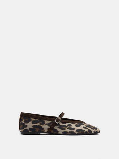 Printed Animal-Print Ballet Flats With Strap And Buckle
