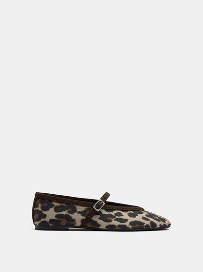 Printed Animal-Print Ballet Flats With Strap And Buckle