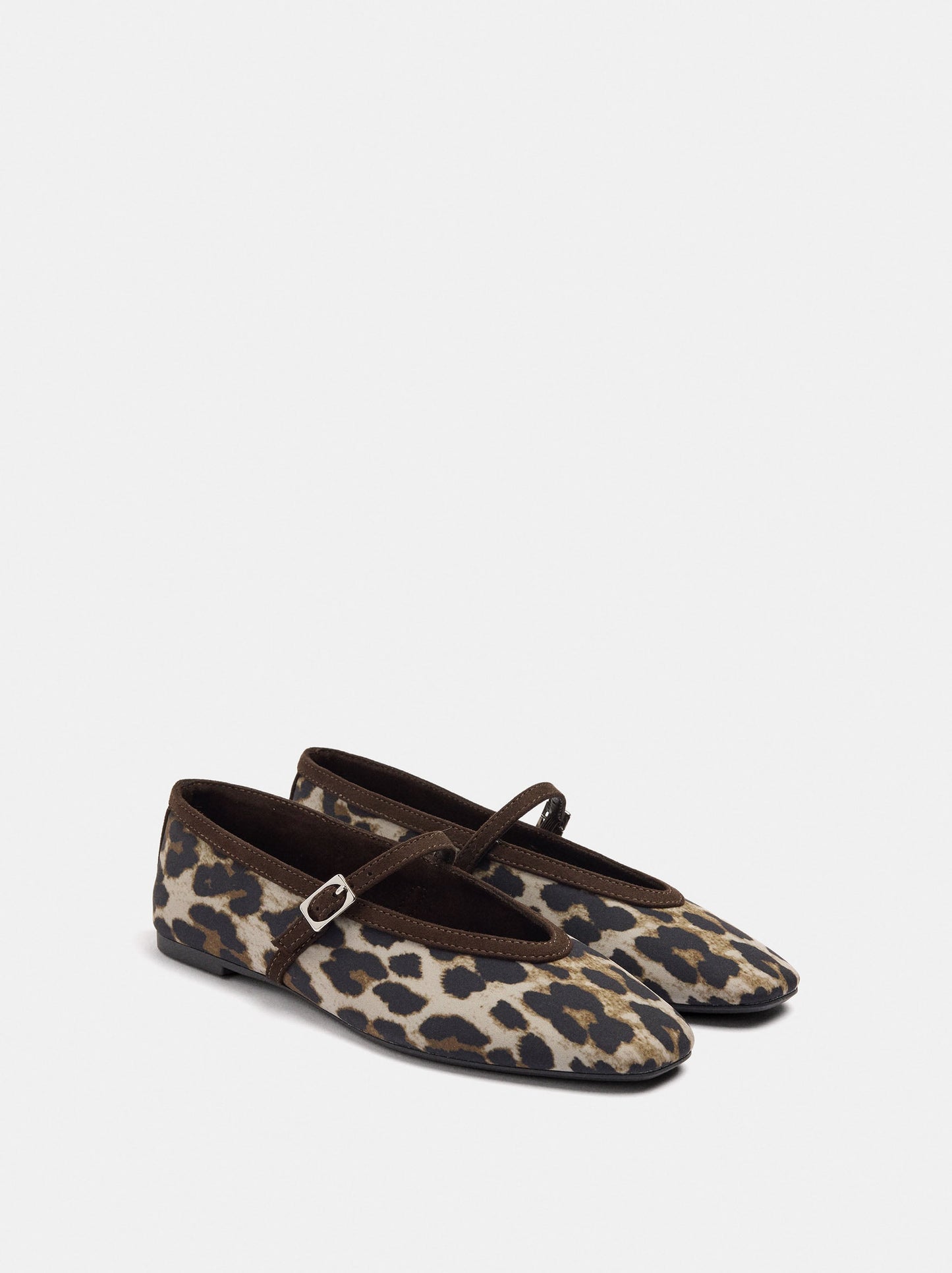 Printed Animal-Print Ballet Flats With Strap And Buckle