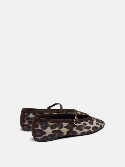 Printed Animal-Print Ballet Flats With Strap And Buckle
