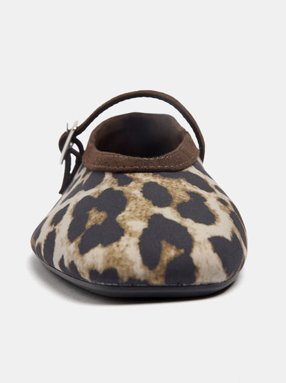 Printed Animal-Print Ballet Flats With Strap And Buckle