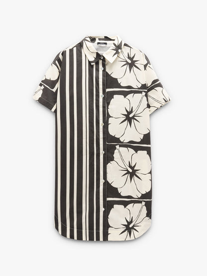 Asymmetric Shirt Dress With 100% Cotton