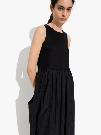 Dress With Combined Textures With Pockets