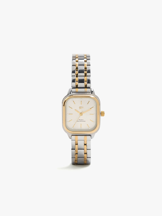 Rectangular Bicolor Watch With Stainless Steel Bracelet