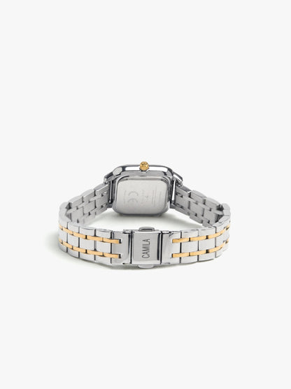 Rectangular Bicolor Watch With Stainless Steel Bracelet