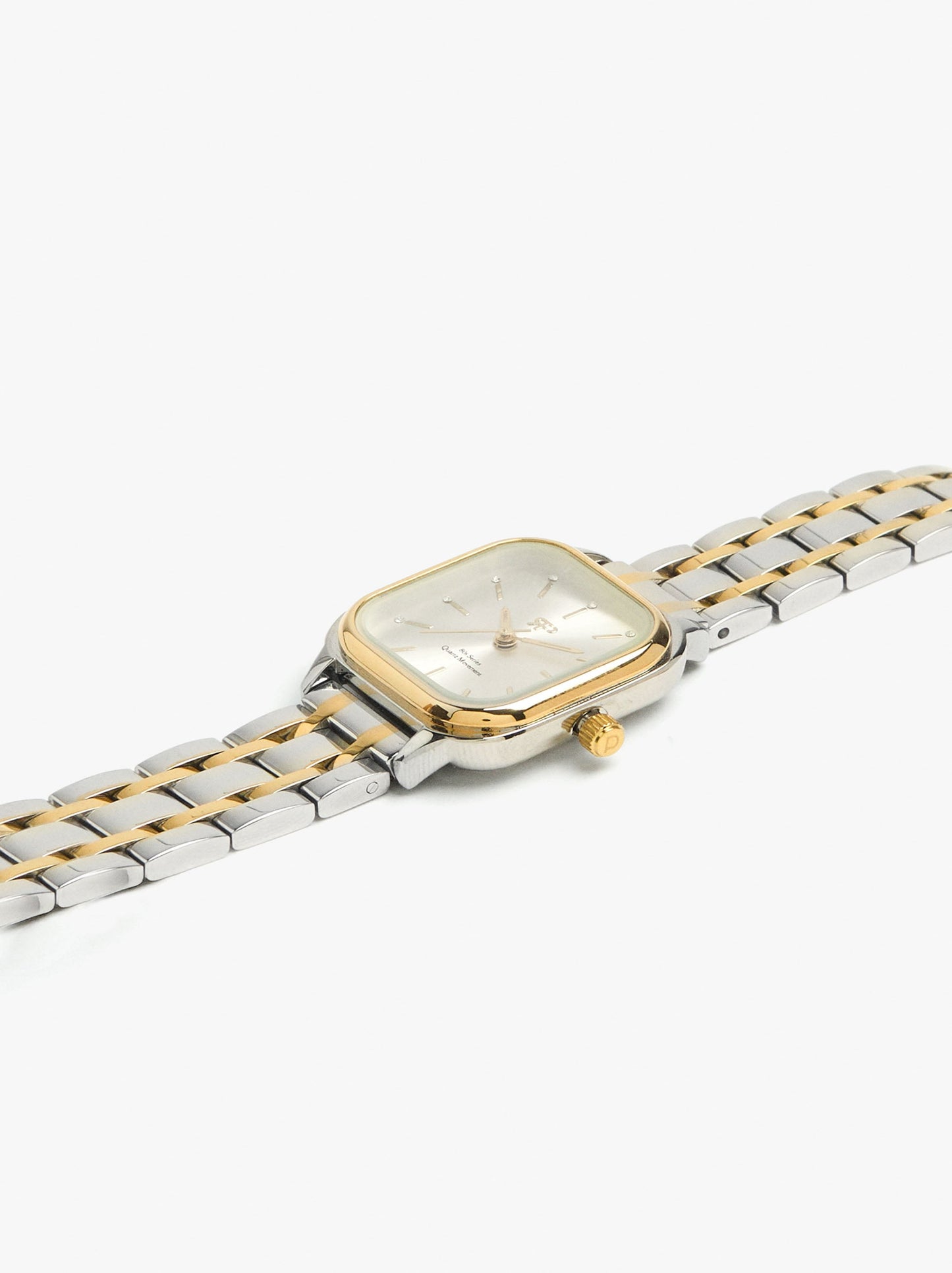 Rectangular Bicolor Watch With Stainless Steel Bracelet