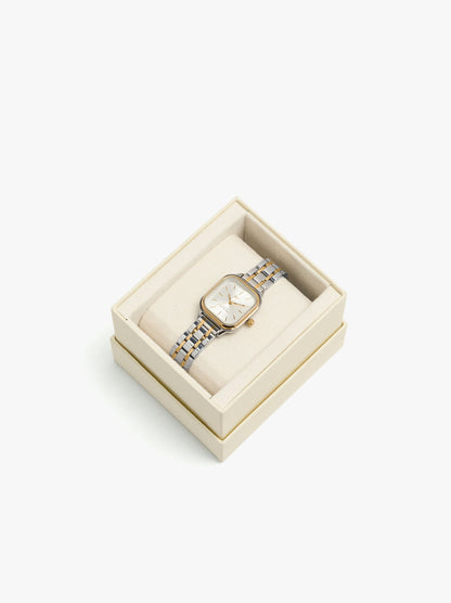Rectangular Bicolor Watch With Stainless Steel Bracelet