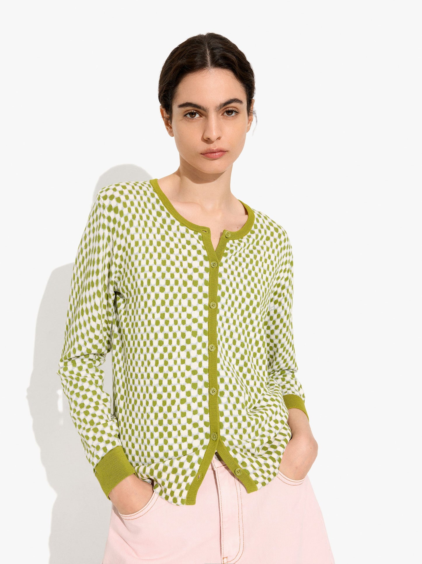 Printed Fine-Knit Cardigan