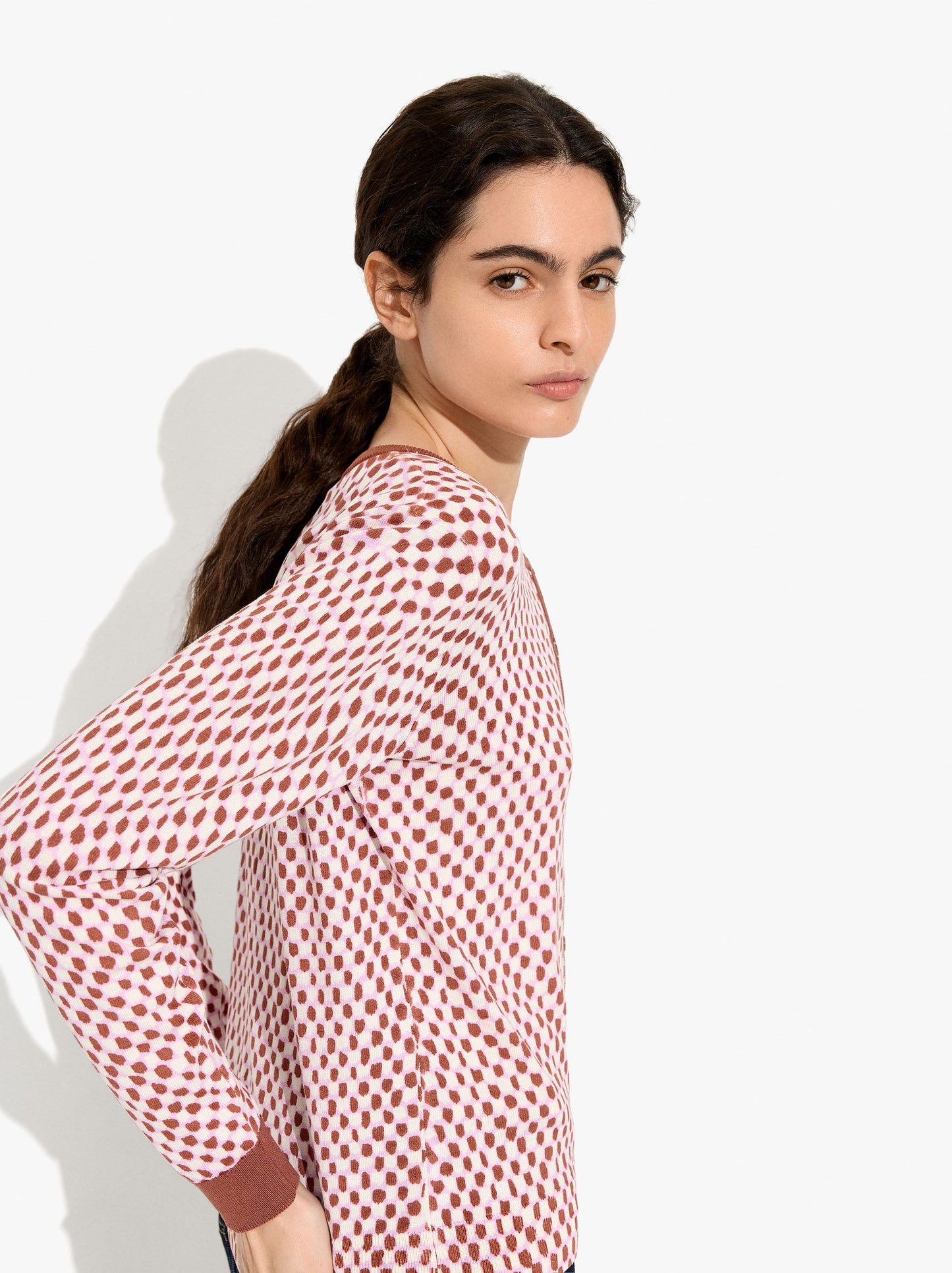 Printed Fine-Knit Cardigan