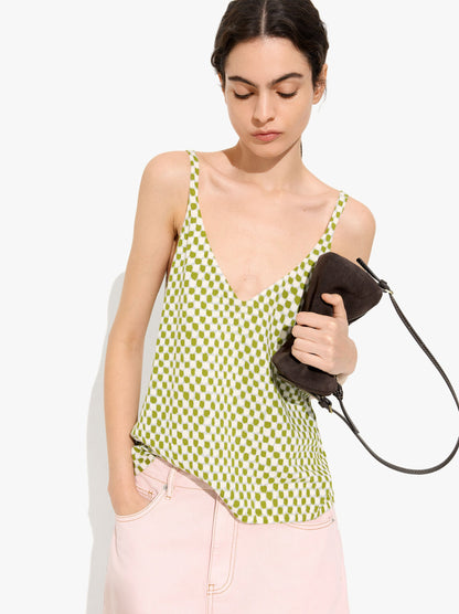 Printed Fine-Knit Strappy Top