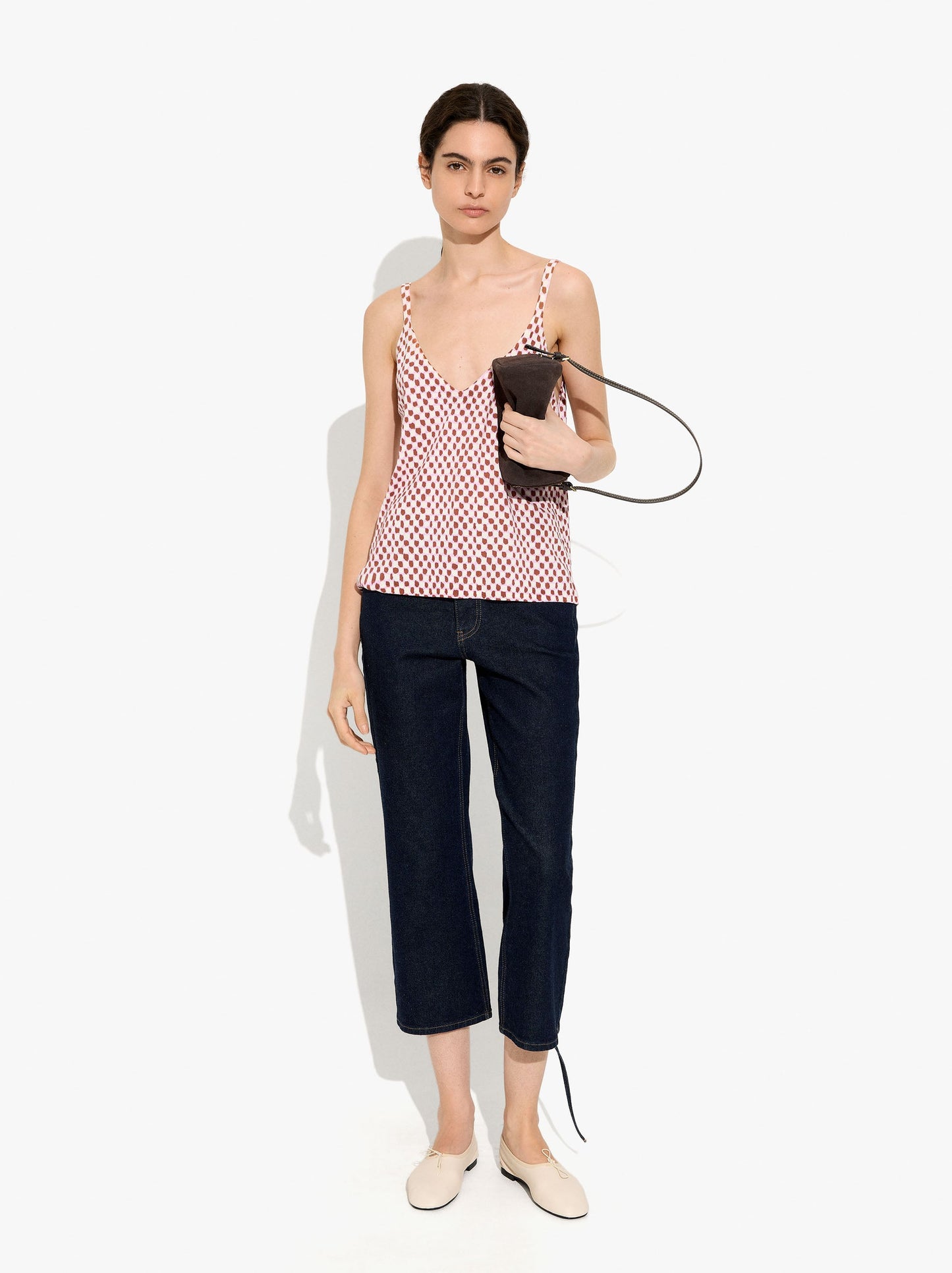 Printed Fine-Knit Strappy Top