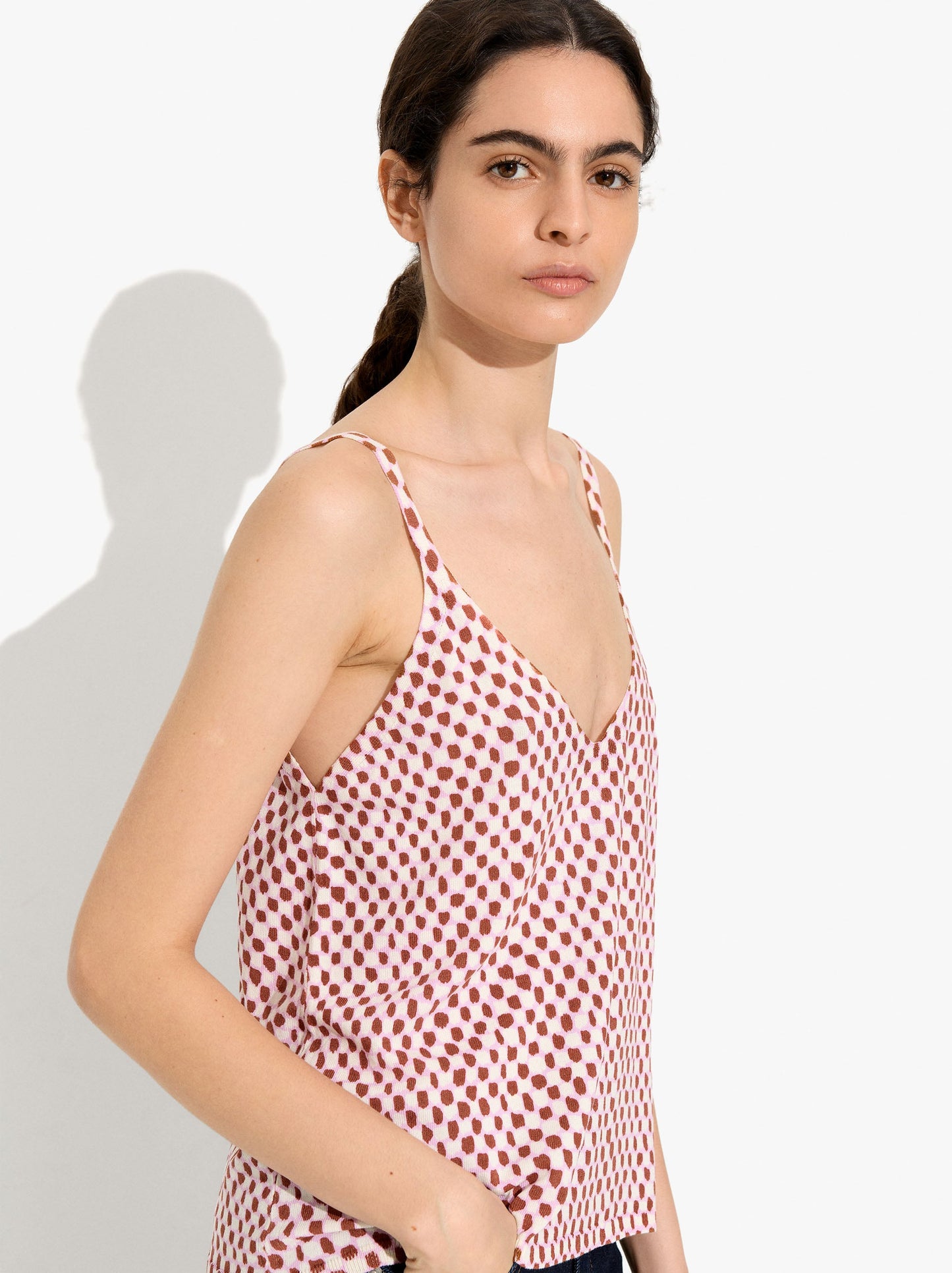 Printed Fine-Knit Strappy Top
