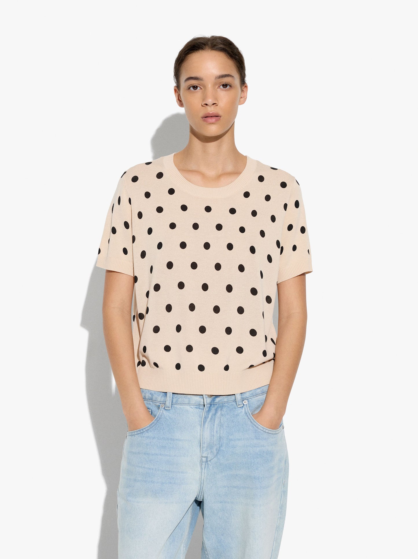 Sweater In Knit With Printed Polka Dots