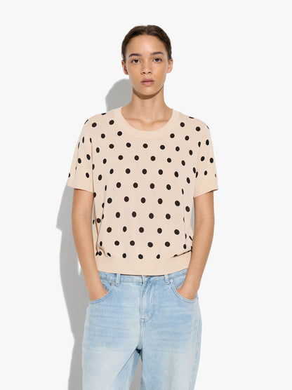 Sweater In Knit With Printed Polka Dots
