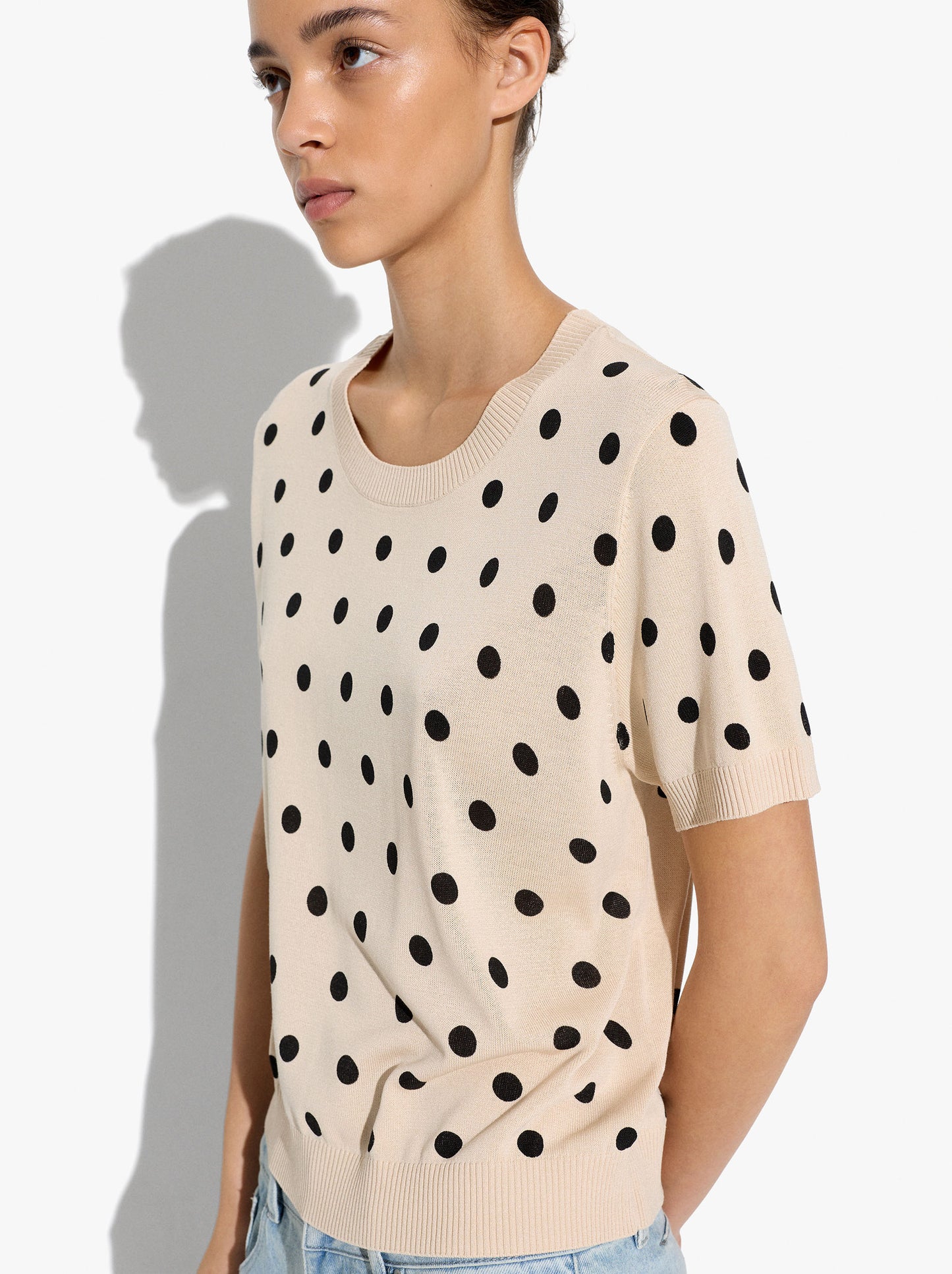 Sweater In Knit With Printed Polka Dots