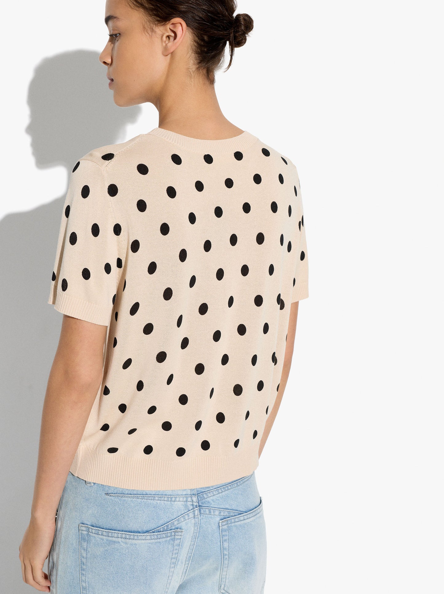 Sweater In Knit With Printed Polka Dots