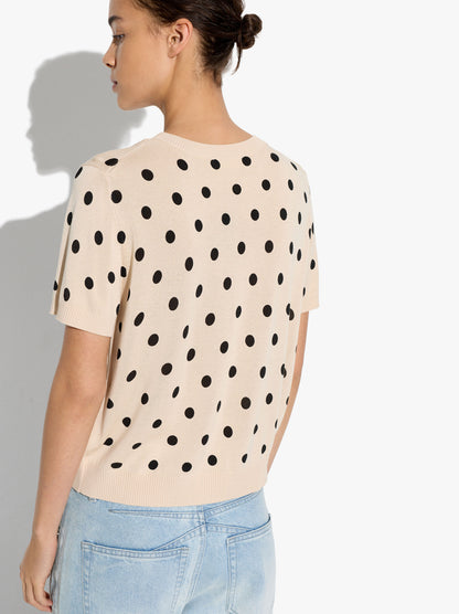 Sweater In Knit With Printed Polka Dots