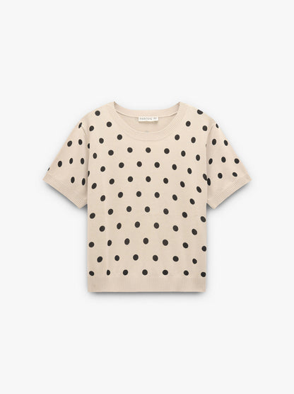 Sweater In Knit With Printed Polka Dots