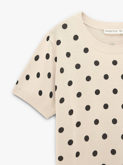 Sweater In Knit With Printed Polka Dots