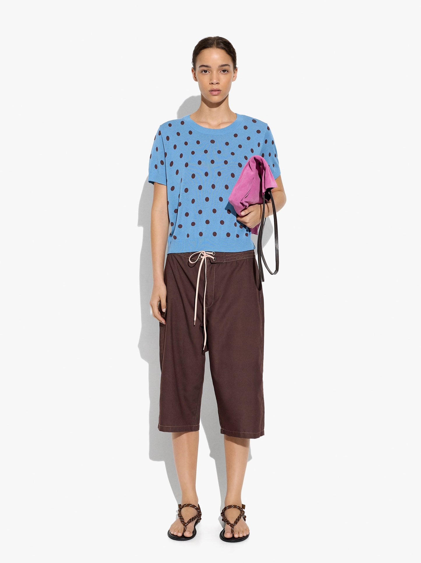 Sweater In Knit With Printed Polka Dots