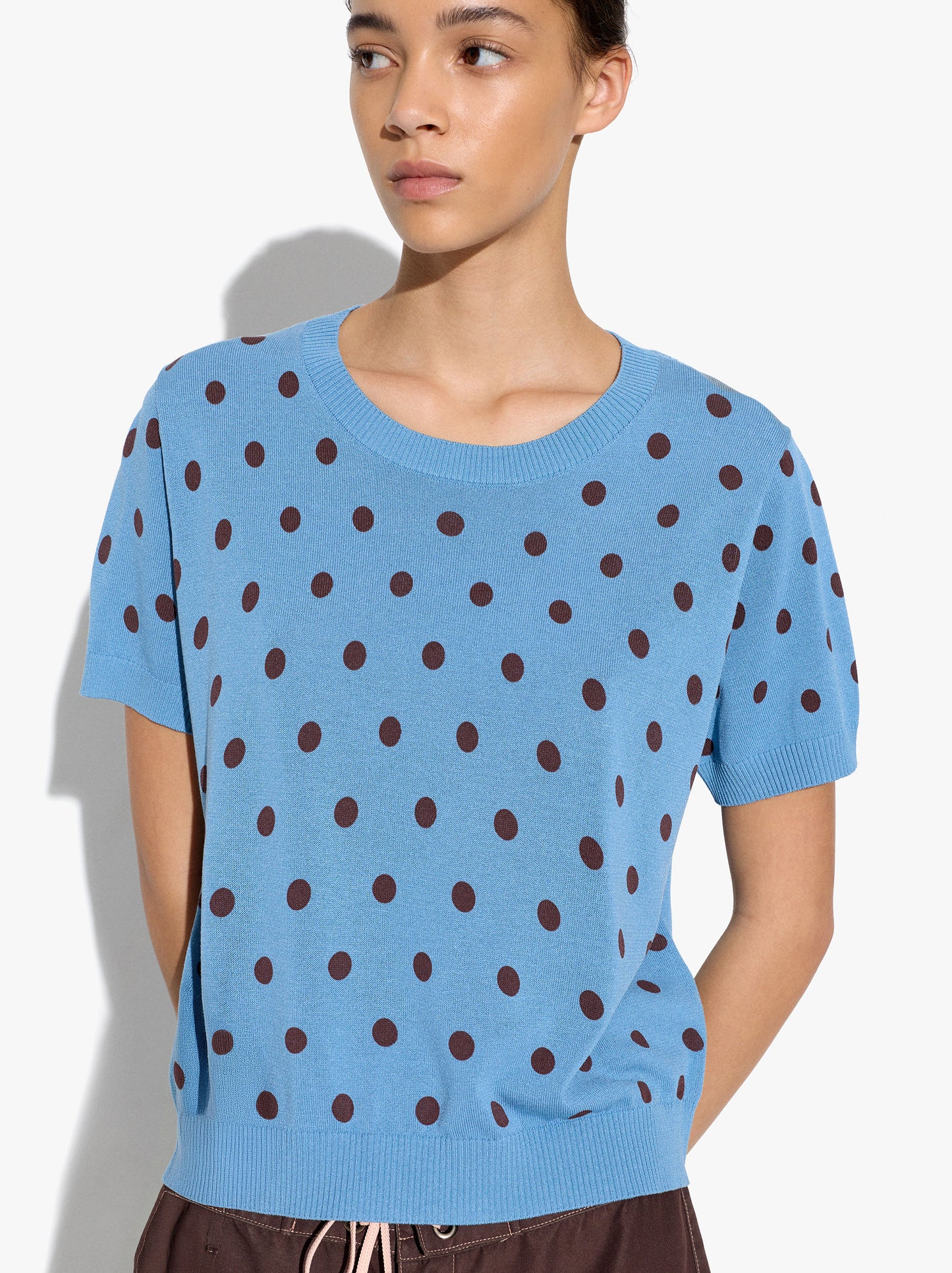 Sweater In Knit With Printed Polka Dots