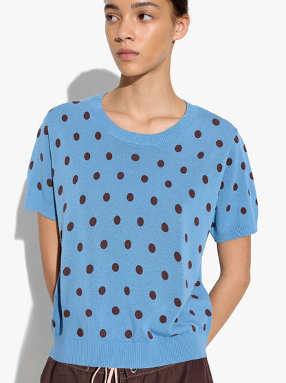 Sweater In Knit With Printed Polka Dots