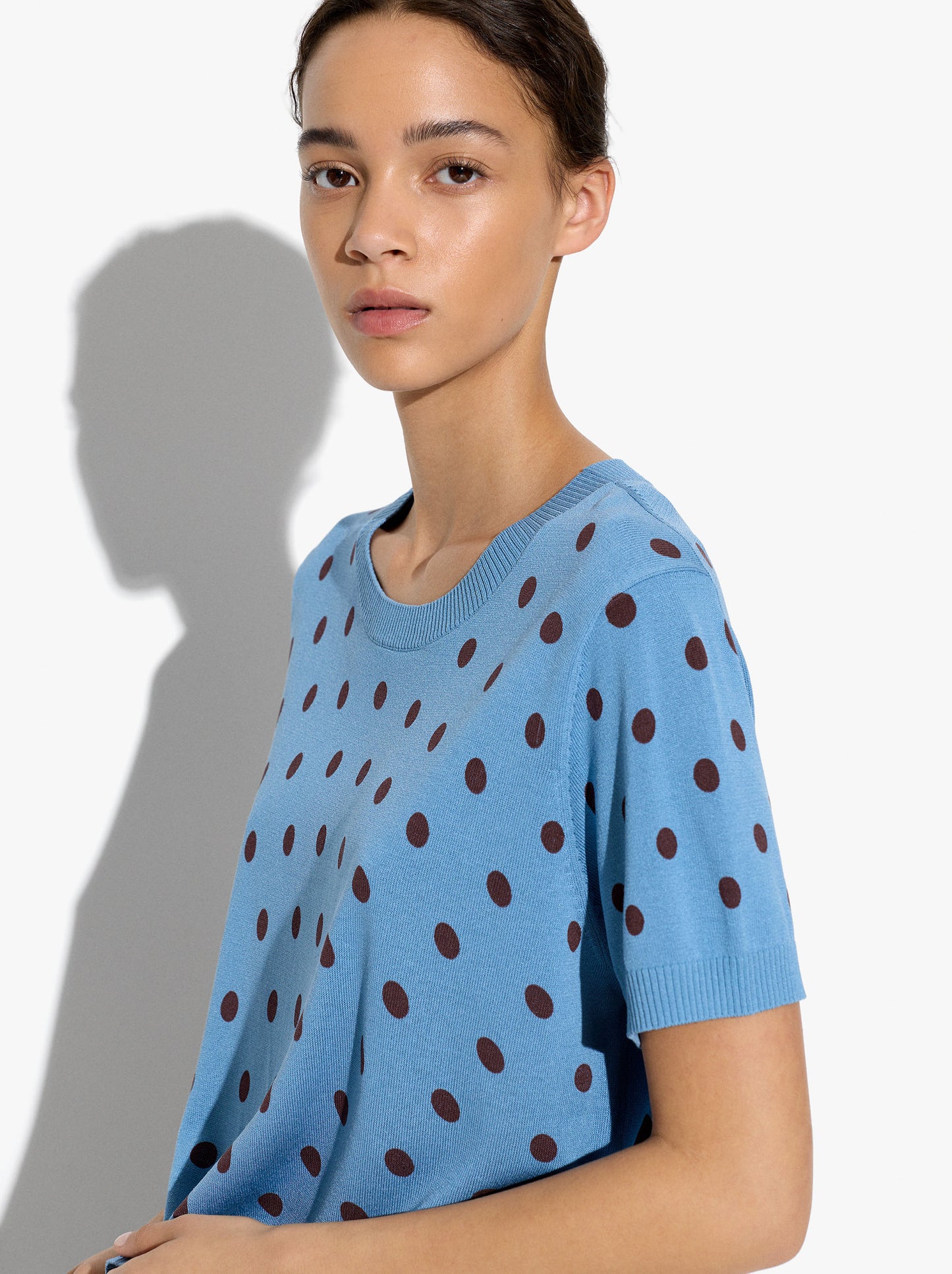Sweater In Knit With Printed Polka Dots