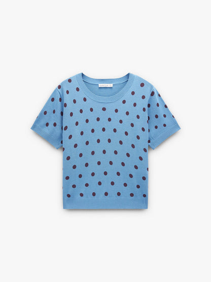 Sweater In Knit With Printed Polka Dots
